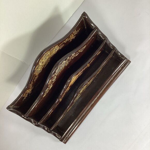 Oriental Lacquer Ware Letter Mail Desk Rack - Picture 2 of 9